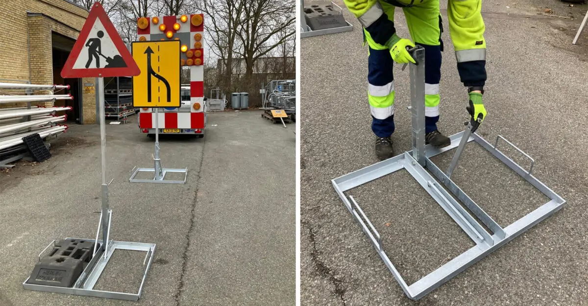 Stabelbar skiltestander i galvaniseret stål til vejskilte