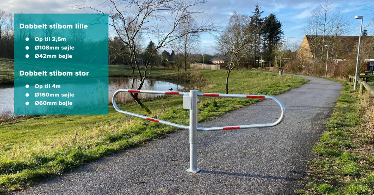 en dobbelt cykelbom i galvaniseret stål på en cykelsti
